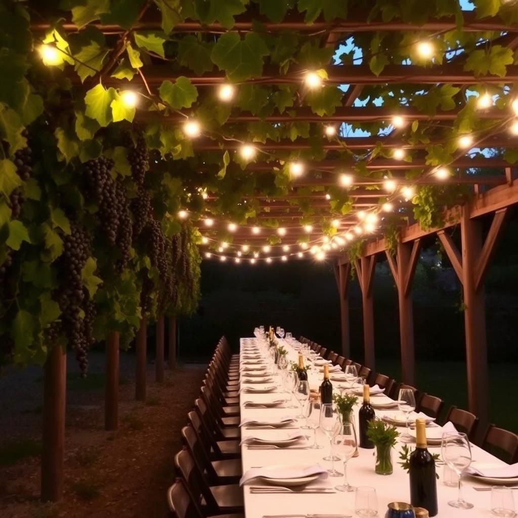 Outdoor Dining Under Grape Pergola