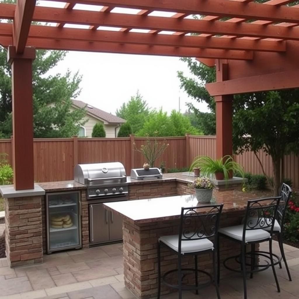 Modern outdoor kitchen with pergola