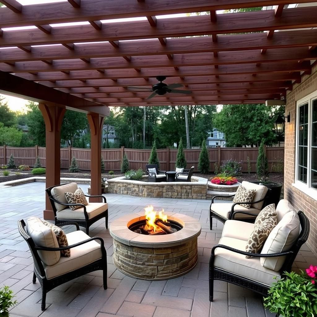 Outdoor Living Space with Pergola and Firepit