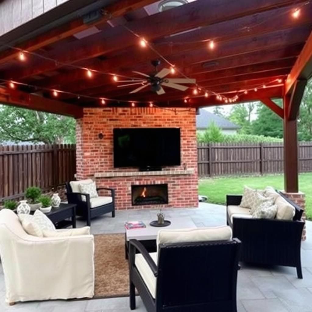 Outdoor pergola with TV setup