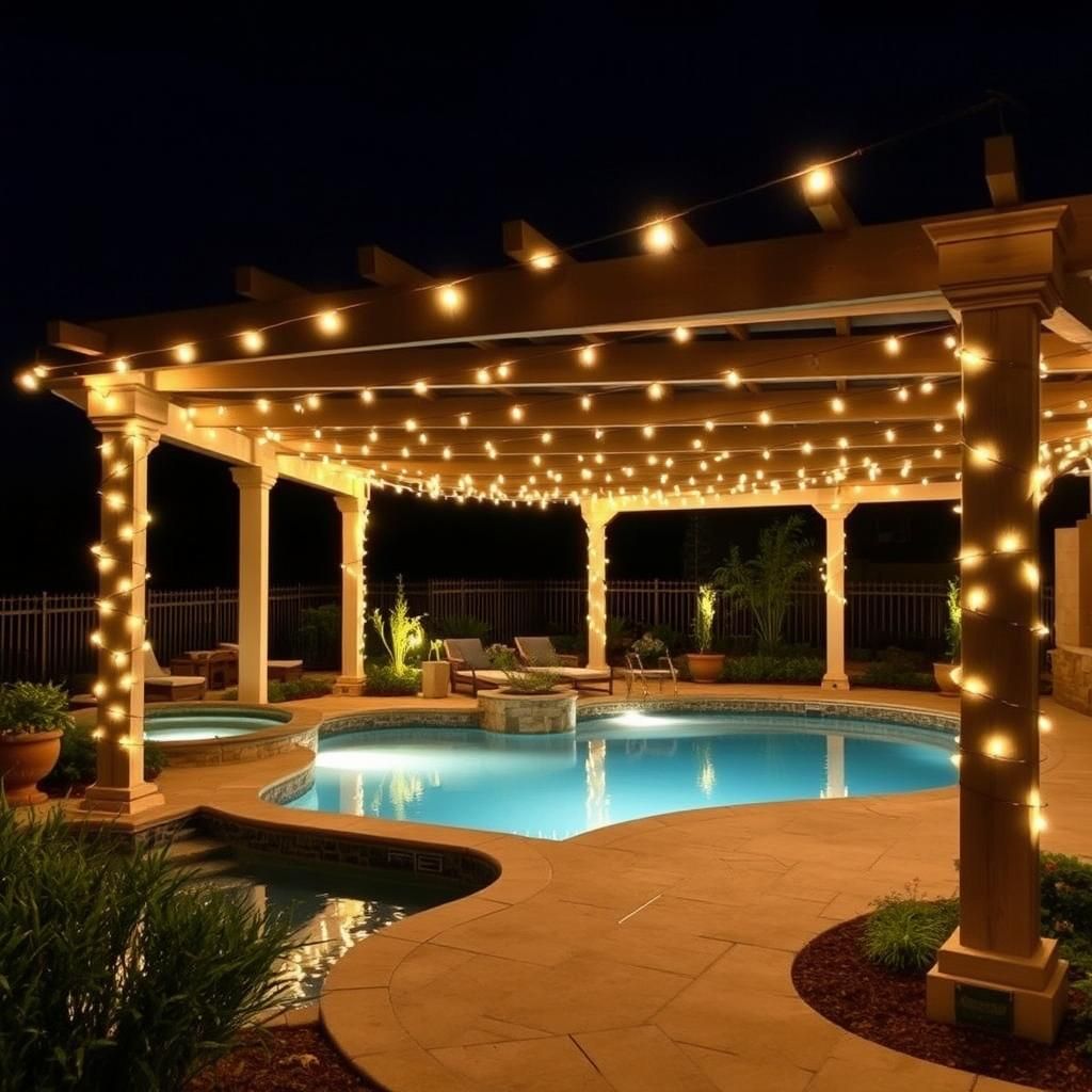 Pergola above ground pool at night