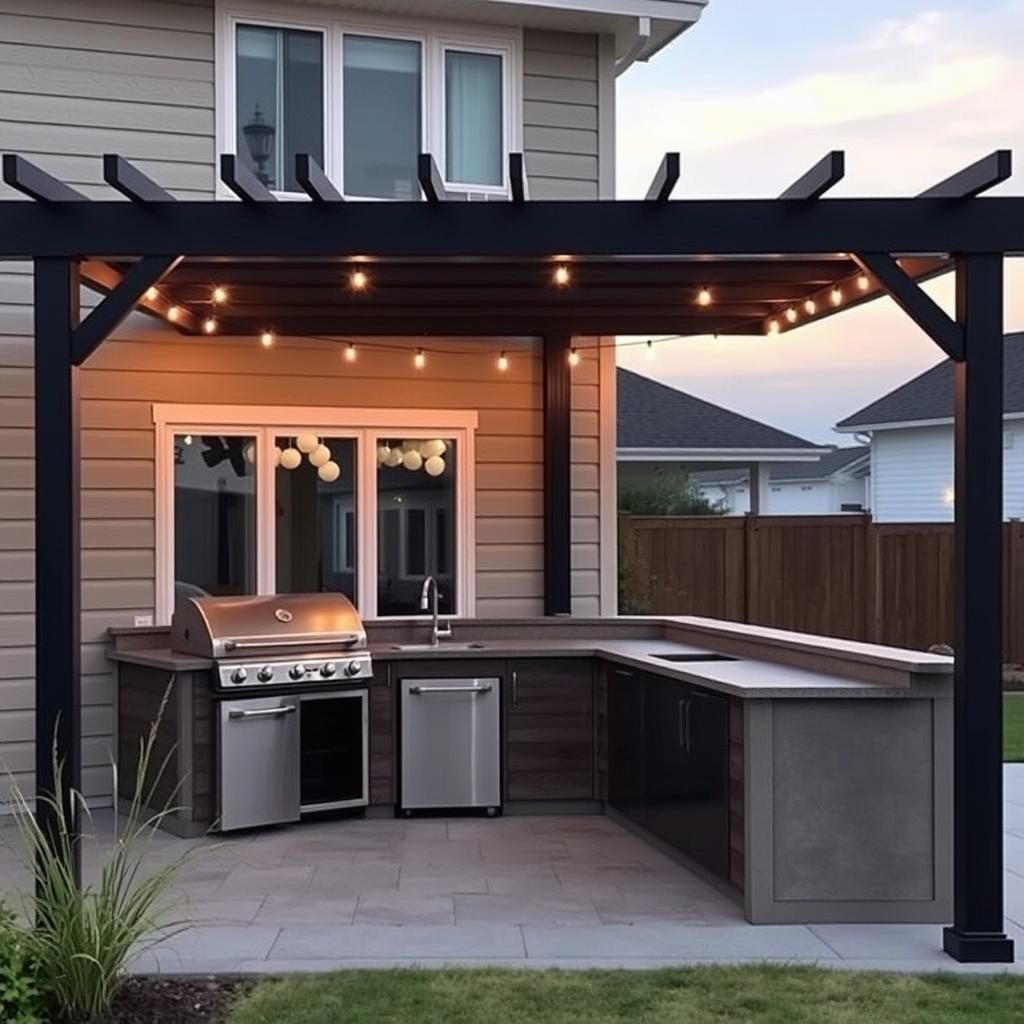 Modern pergola with outdoor kitchen