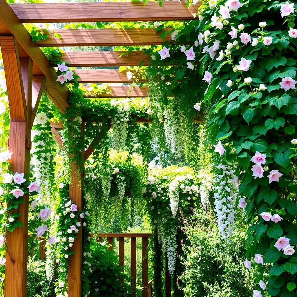 Pergola covered in lush climbing vines