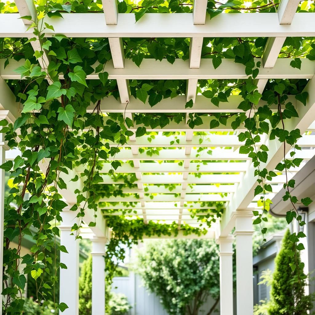 Pergola with lush green climbing vines