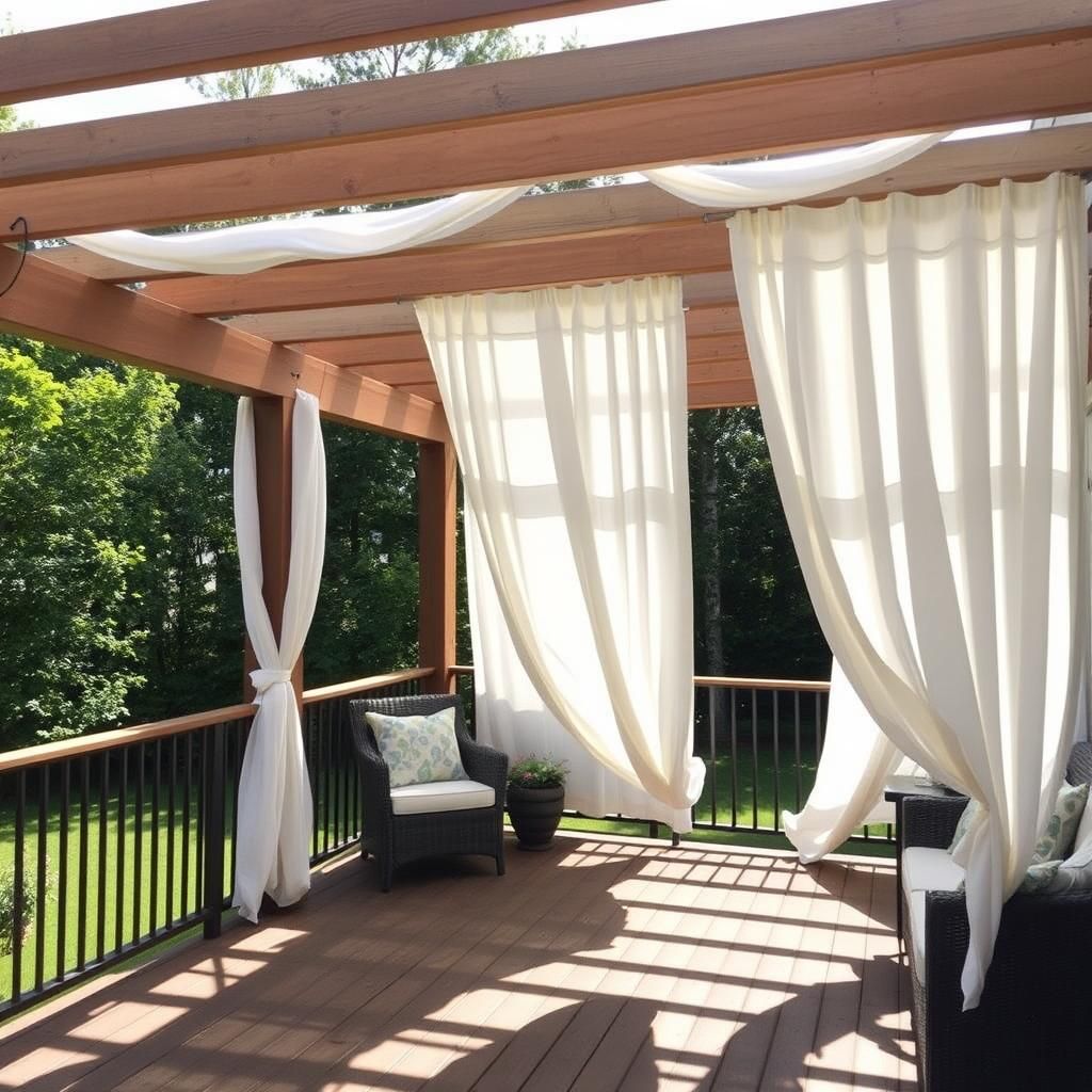 Pergola deck with outdoor curtains