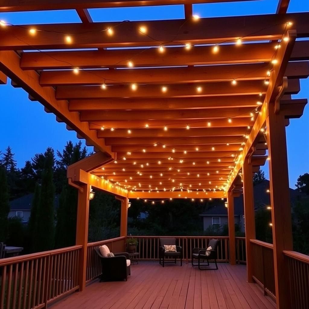 Pergola deck with string lights