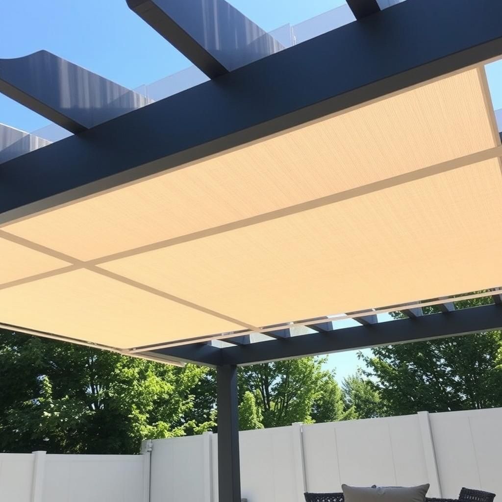 Pergola with retractable fabric shades