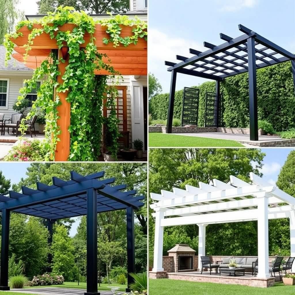 Different pergola materials and designs for a garage