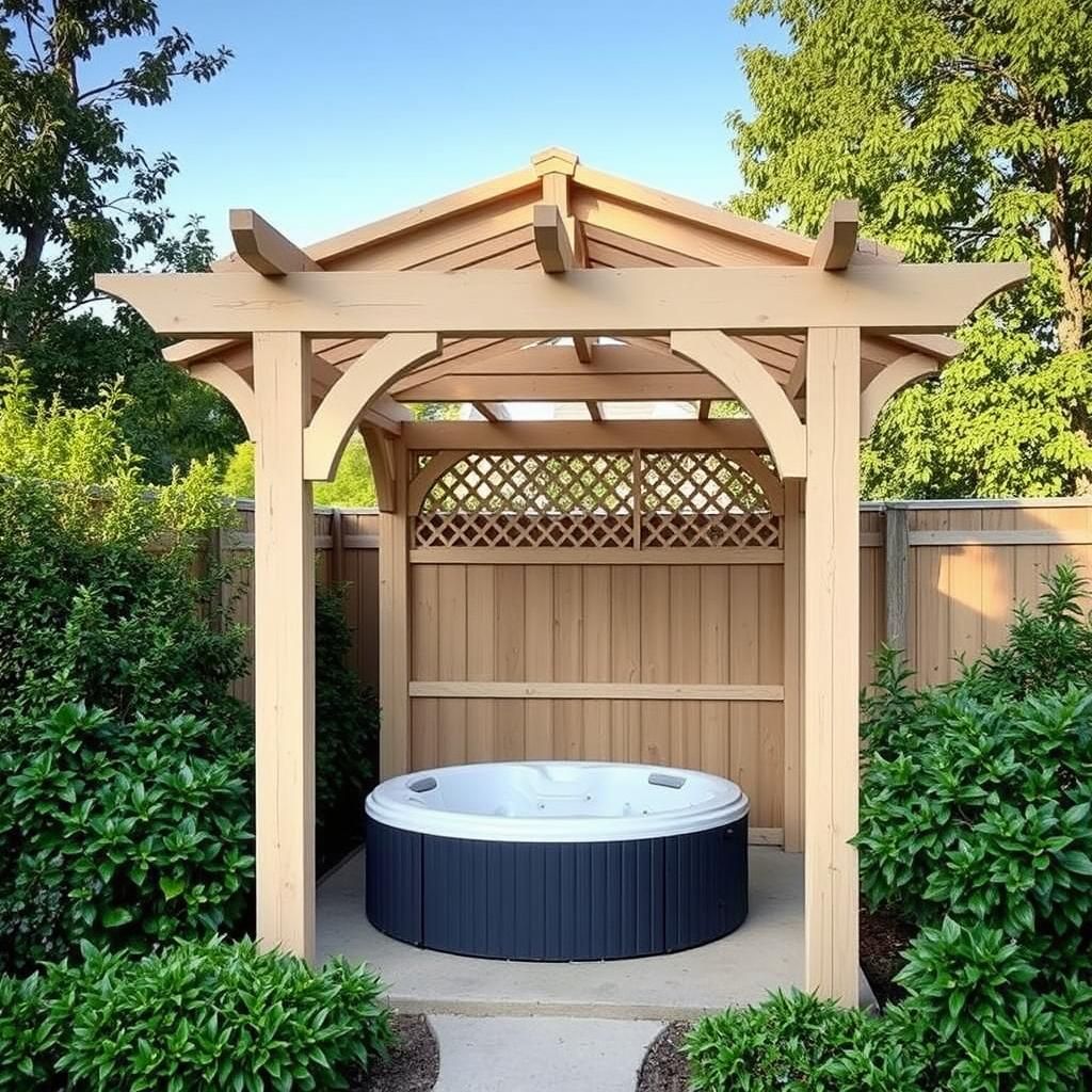 Pergola Over Round Hot Tub With Privacy Screens