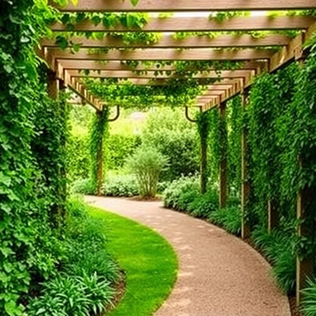 Pergola pathway with lush greenery