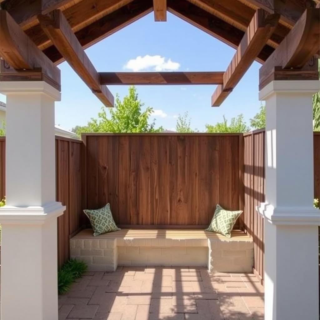 Cozy Pergola with Privacy Wall and Built-in Bench