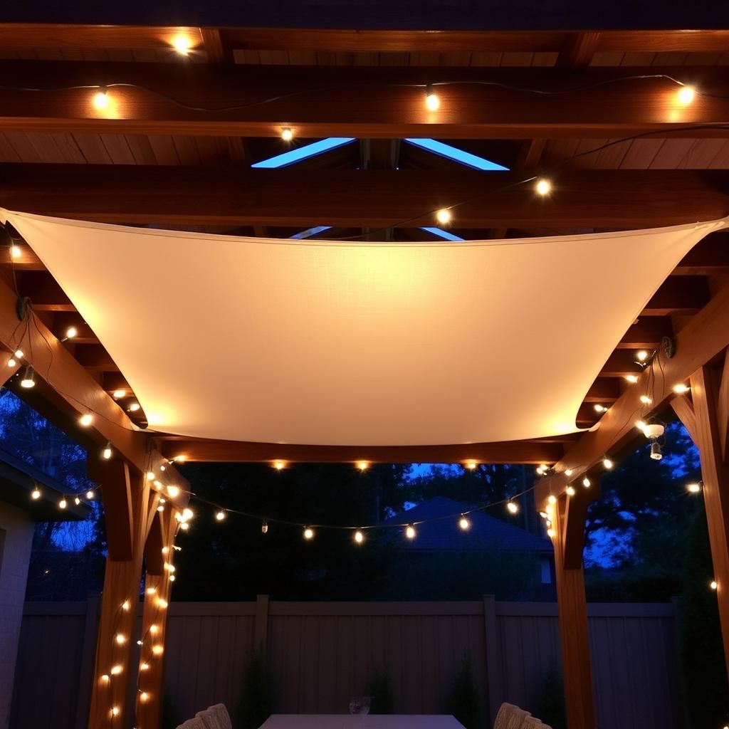 Pergola With String Lights and Shade