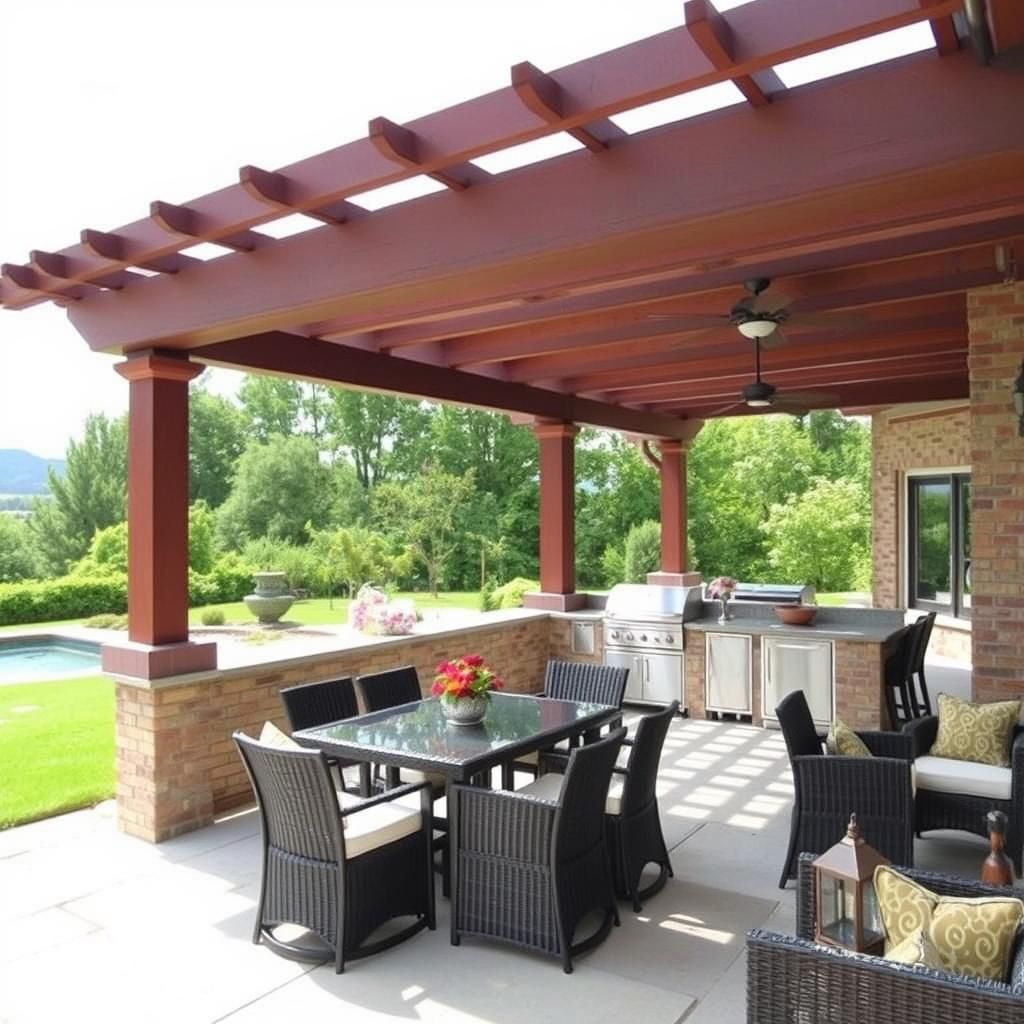 Pergola with BBQ and Outdoor Kitchen overlooking Garden