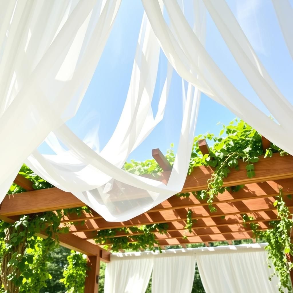 Pergola with Flowing White Curtains