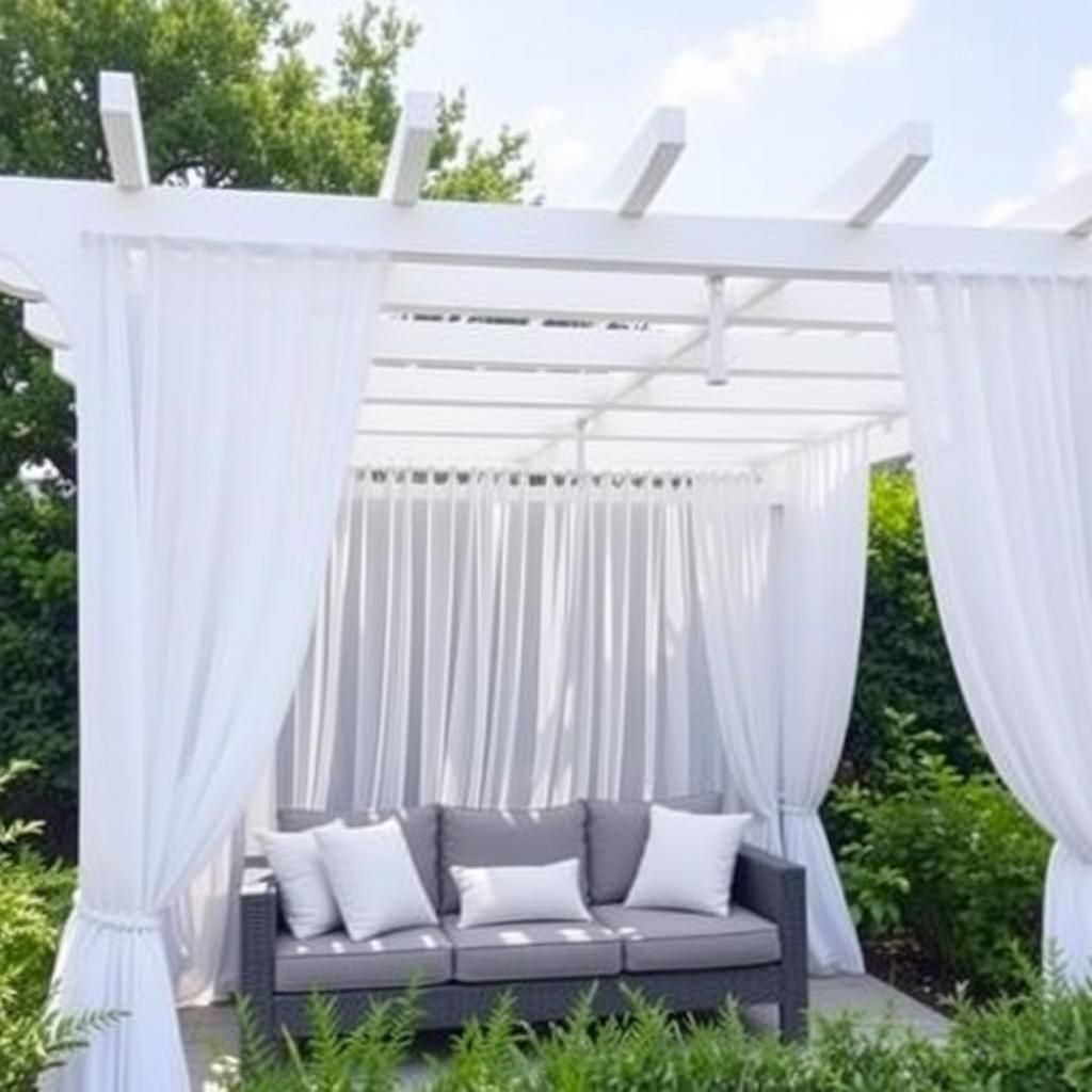 Pergola with Flowing White Curtains