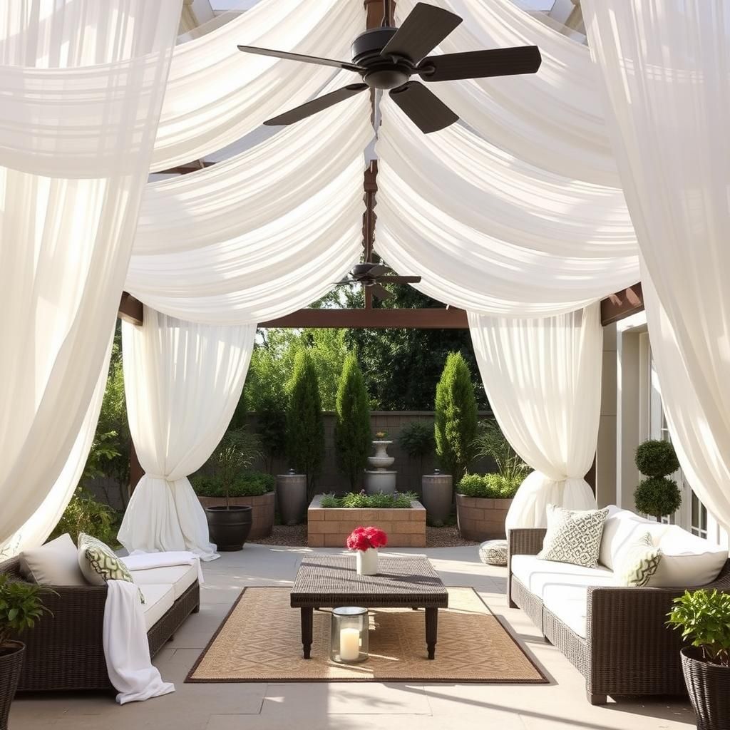 Pergola with white curtains