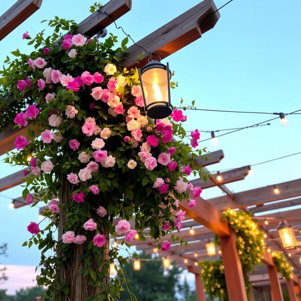 Pergola With Hanging Lanterns and String Lights