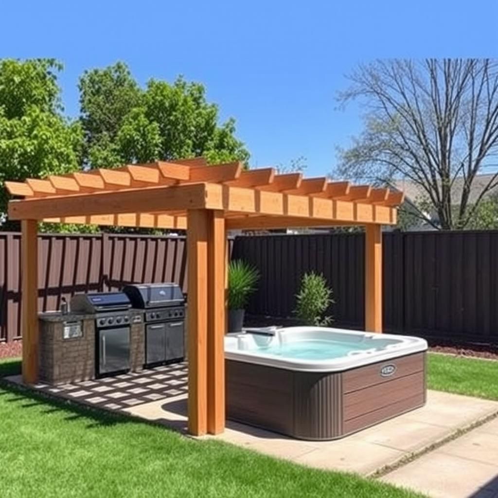 Luxury Small Backyard with Pergola, Hot Tub, and Outdoor Kitchen