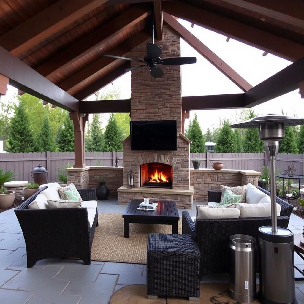 Outdoor Fireplace and Pergola Heater