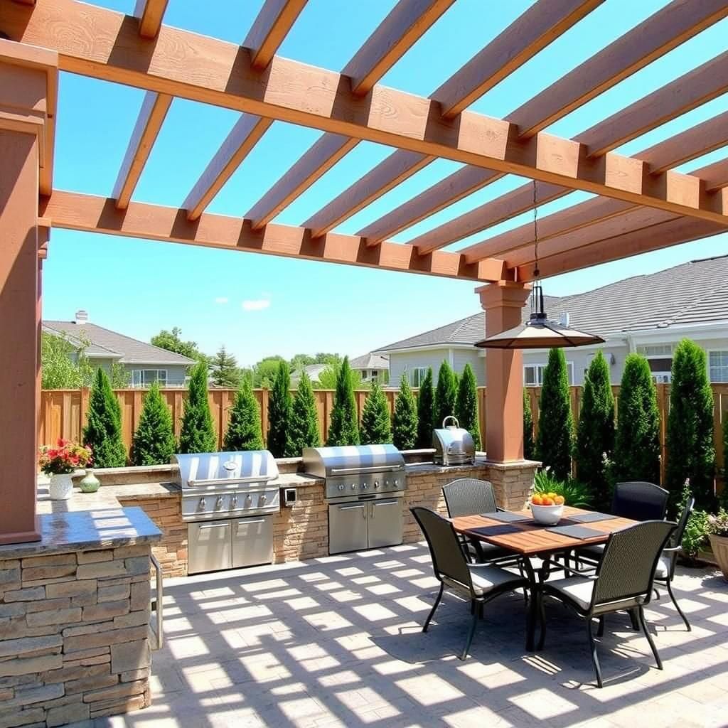 Pergola with Outdoor Kitchen and Dining Area