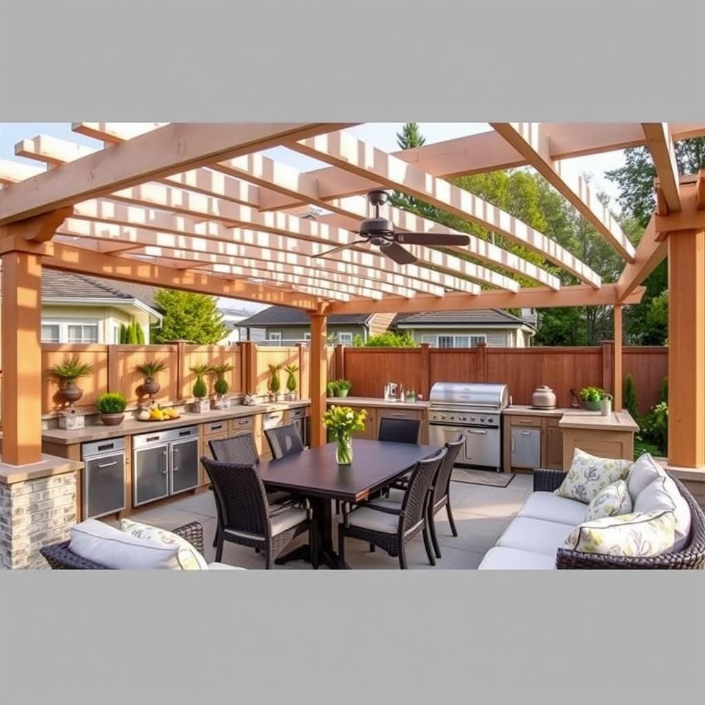 Pergola with Outdoor Kitchen and Dining Area