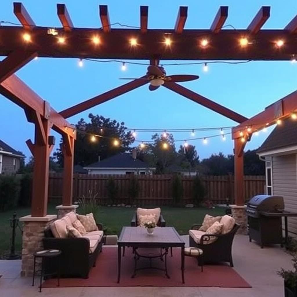 Outdoor Living Space with Pergola and Lighting