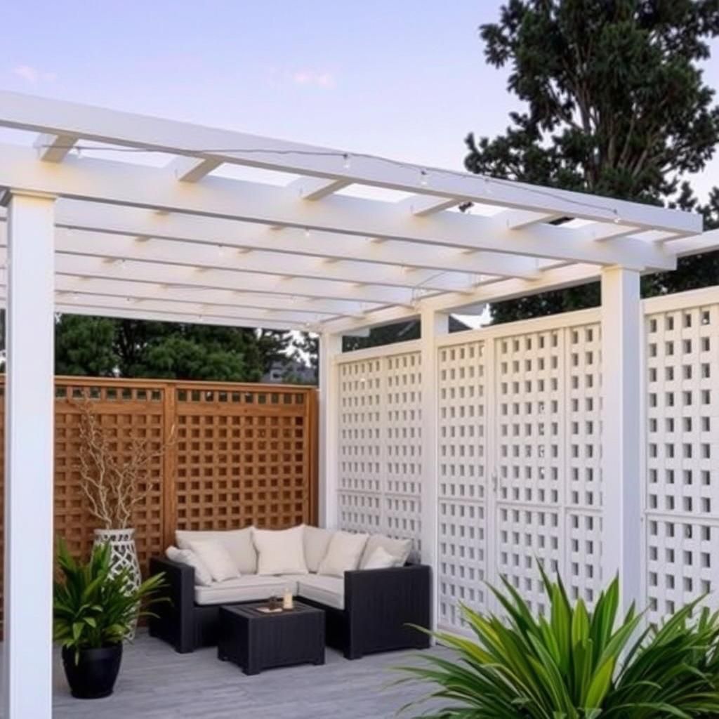 Modern Pergola with Privacy Lattice Wall