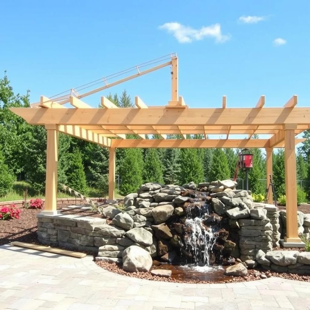 Pergola with waterfall construction process