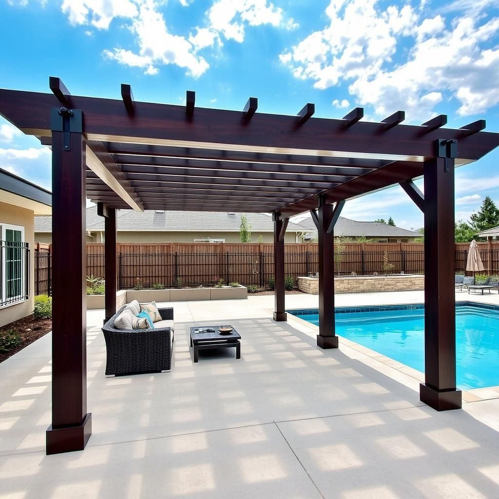 Modern Pool Deck Pergola with Lounge Area