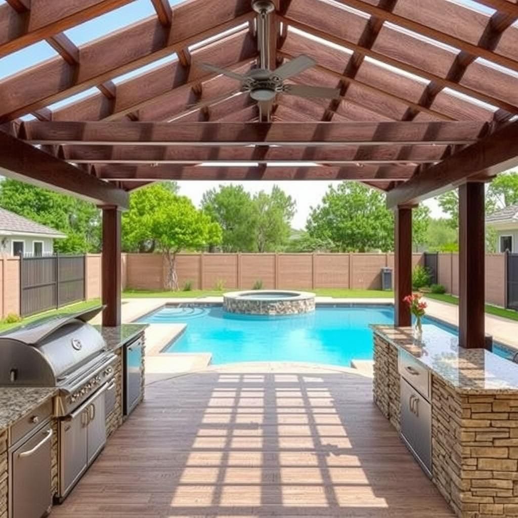 Luxury Pool Deck Pergola with Outdoor Kitchen and Bar