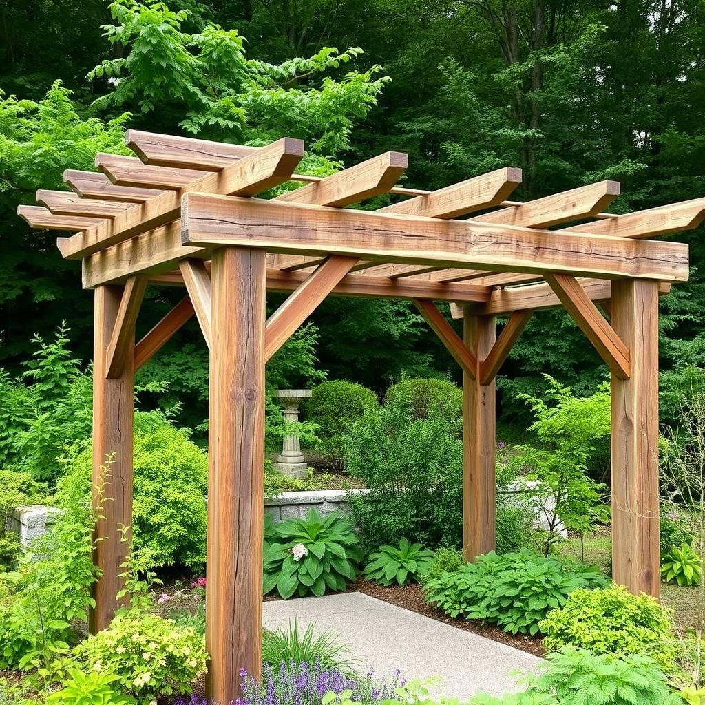 Rustic pergola with reclaimed wood