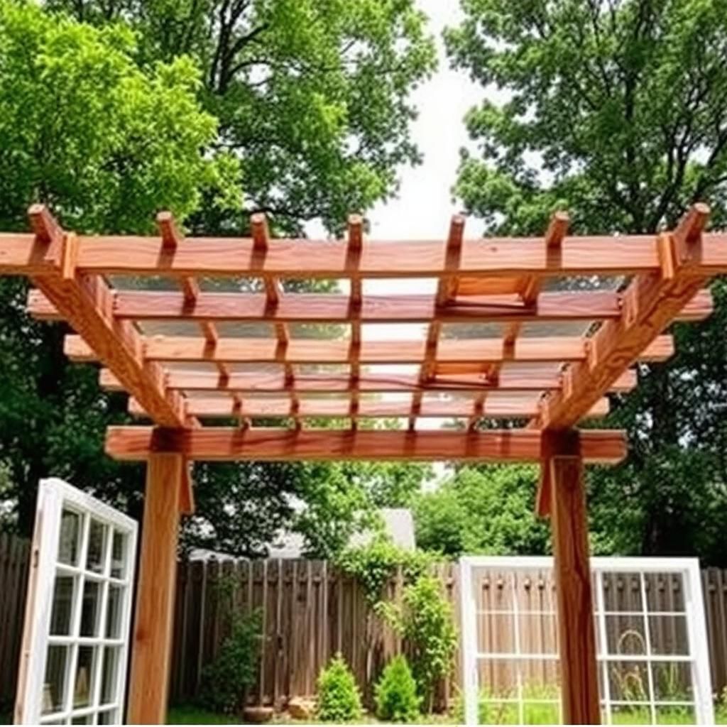 Pergola Built with Reclaimed Wood and Windows