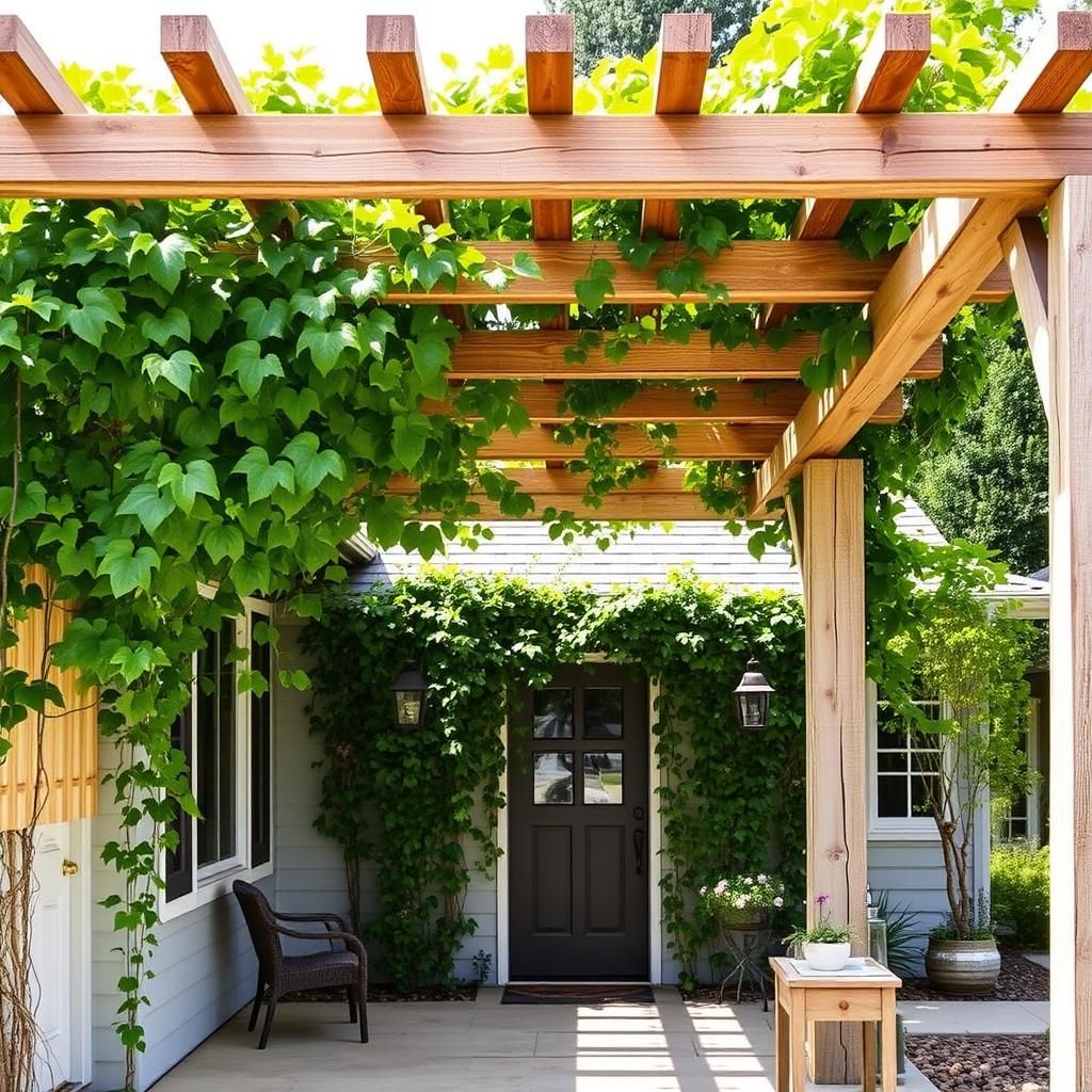 Rustic Front Porch Pergola with Climbing Vines