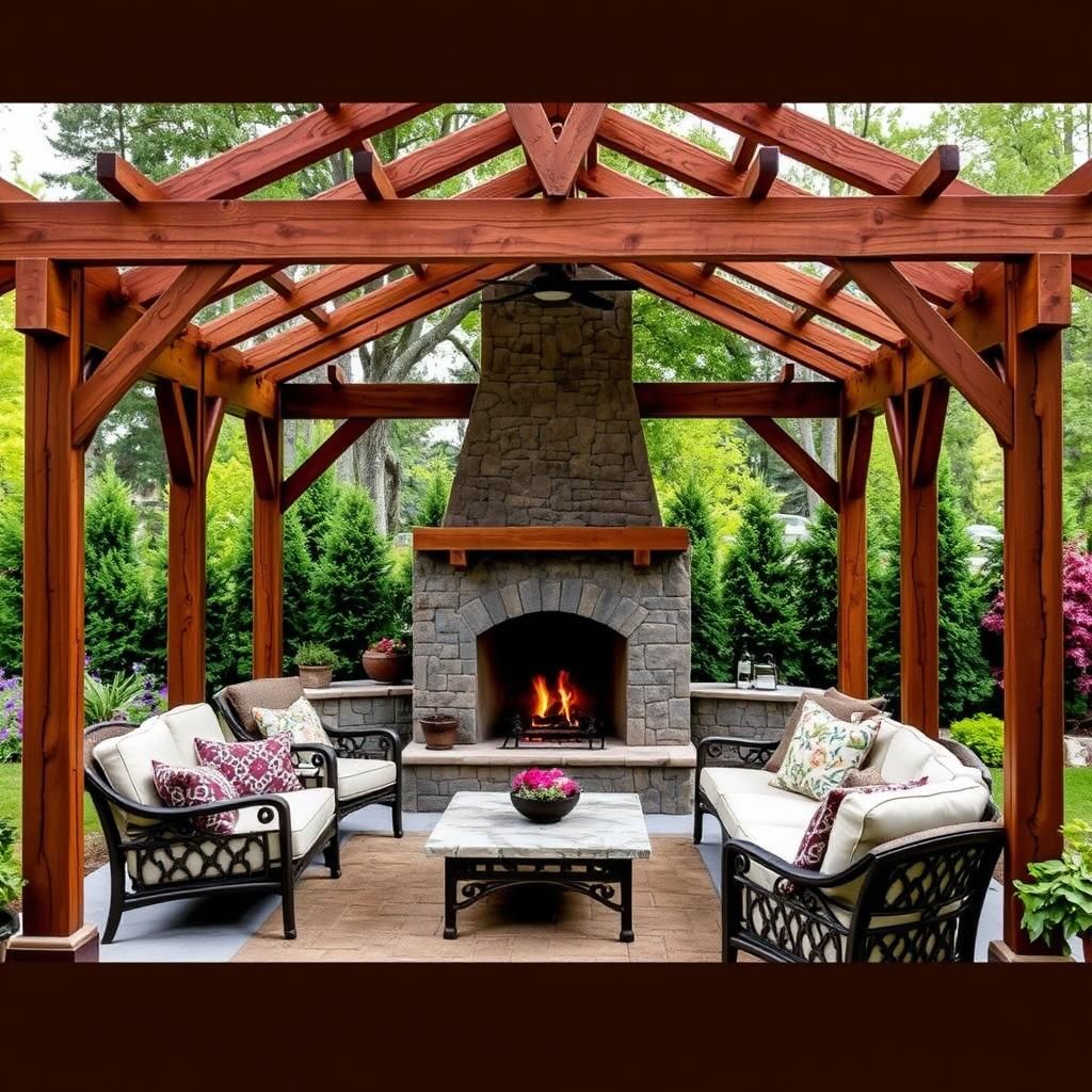 Rustic Gazebo Pergola with Fireplace