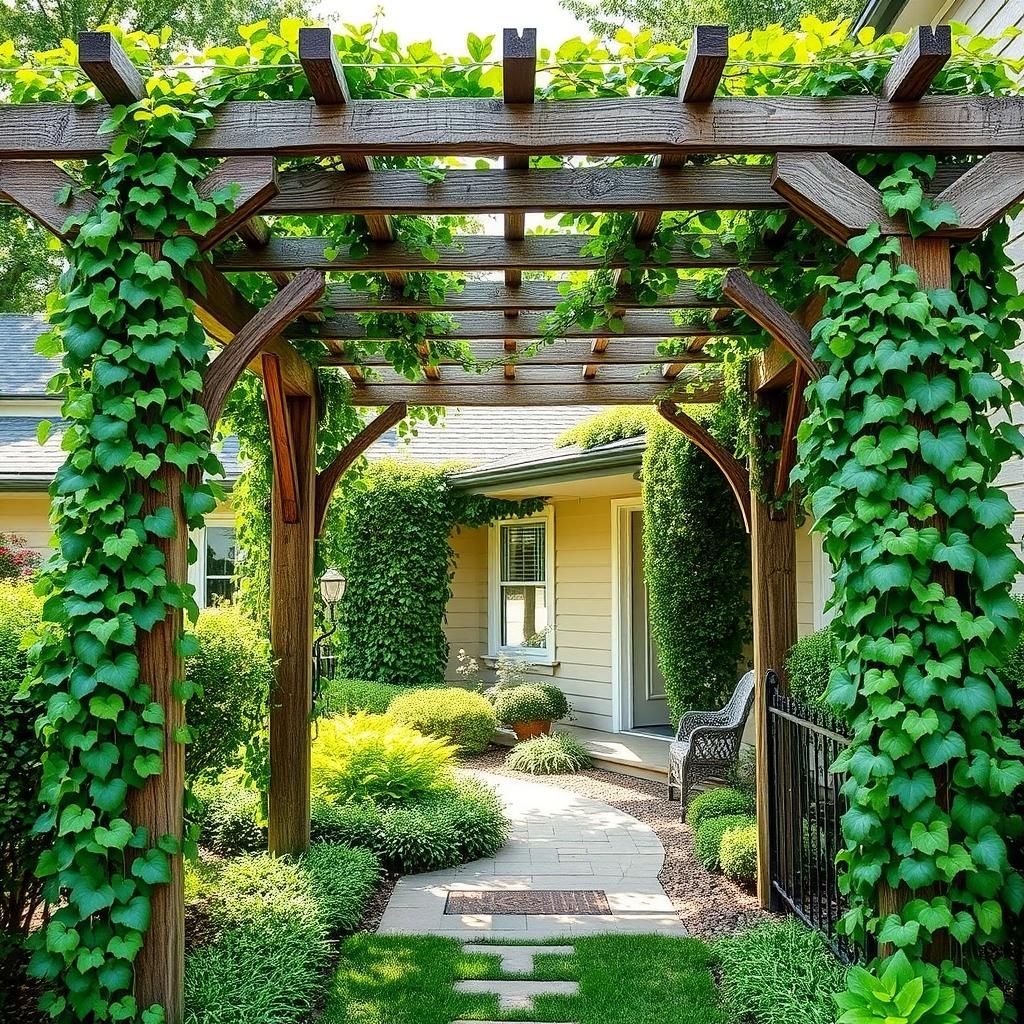 Rustic Pergola Entryway with Climbing Vines