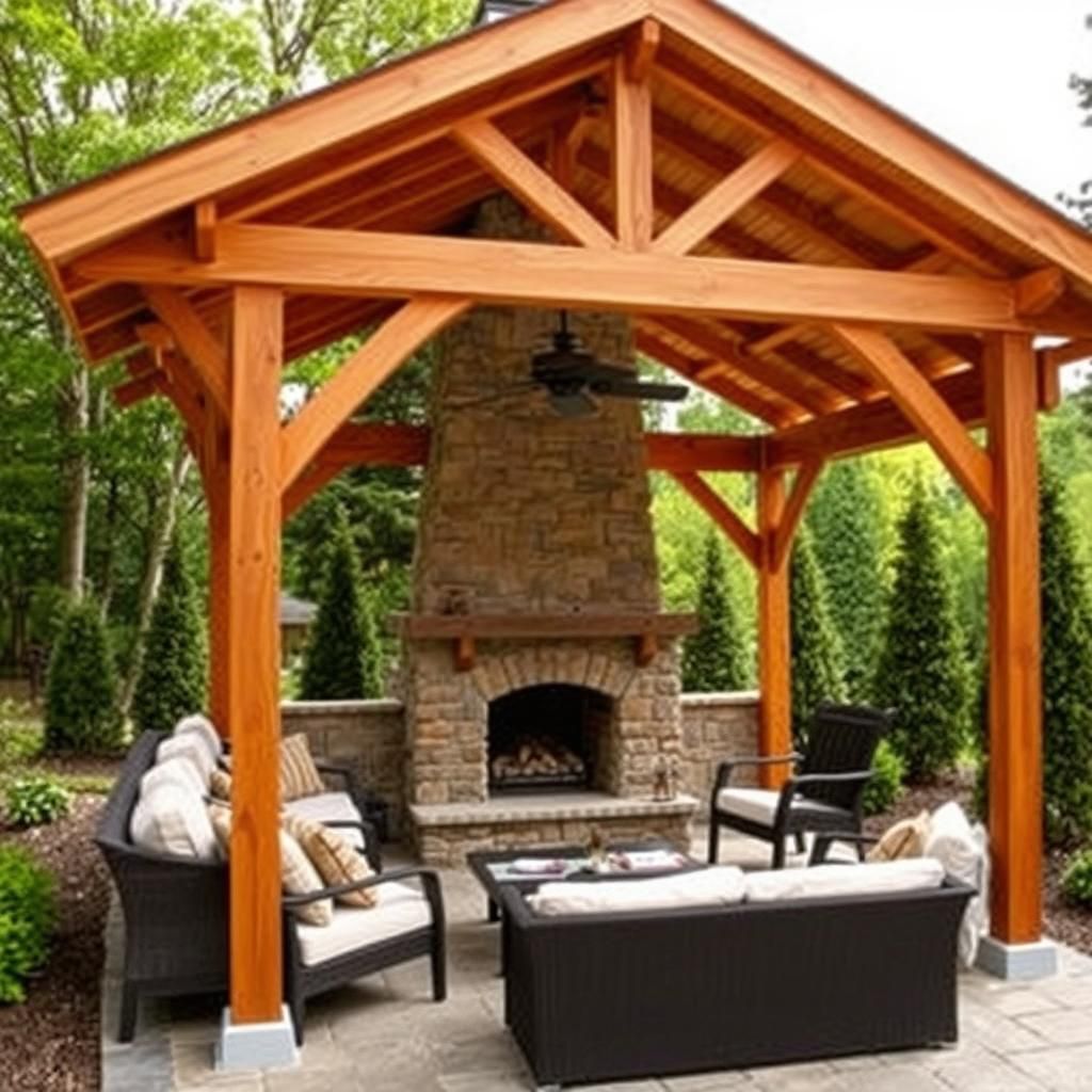 Rustic Pergola Gazebo with Fireplace