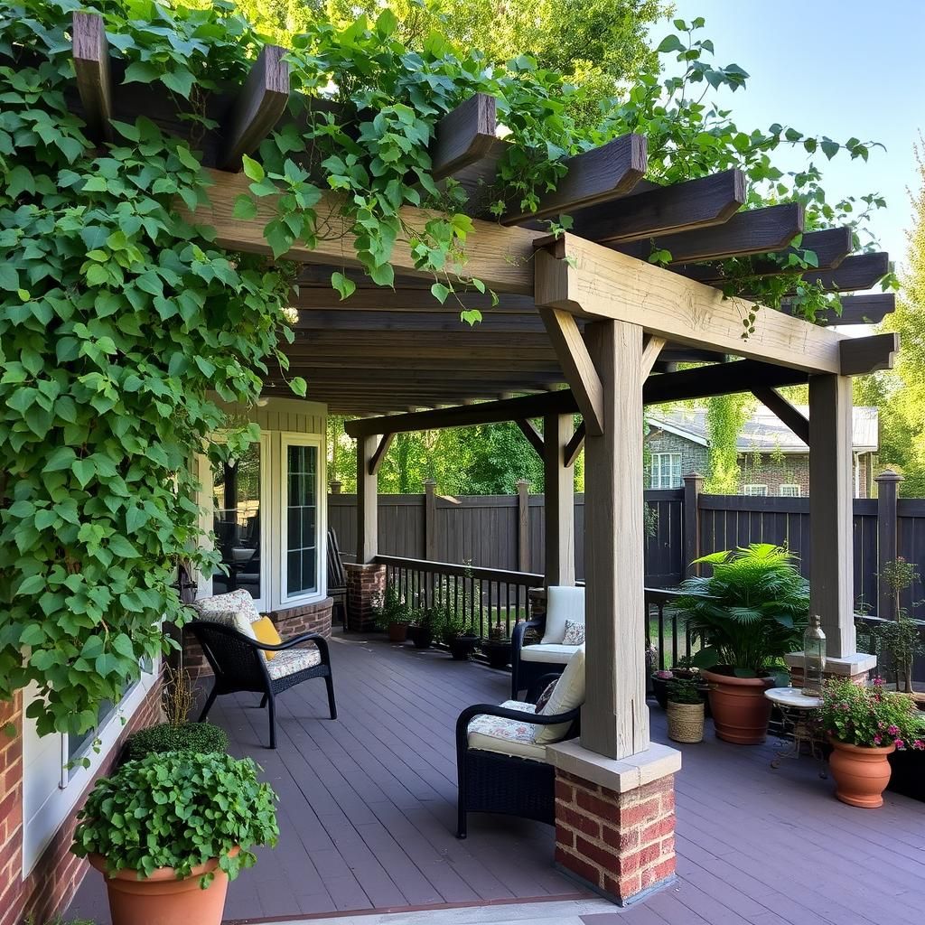 Rustic Wooden Pergola on a Back Porch