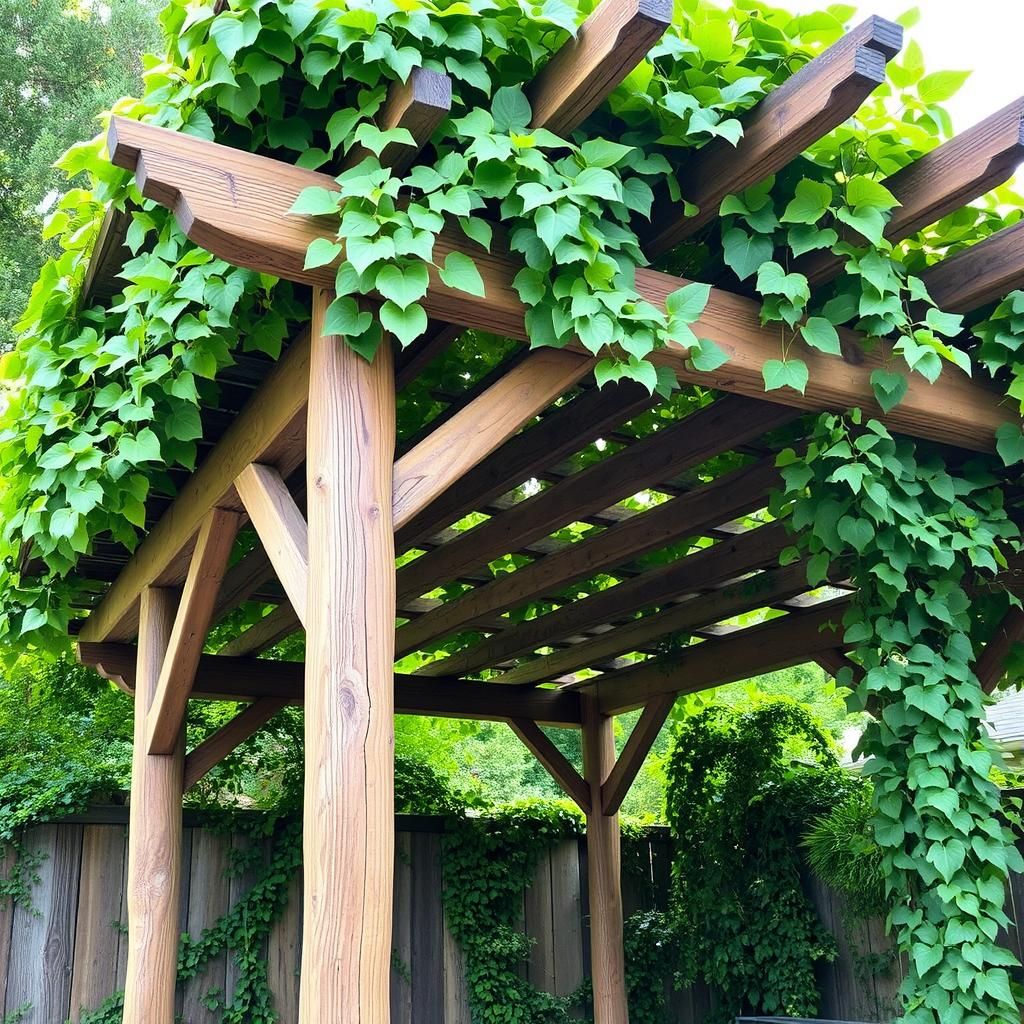 Rustic pergola with climbing vines