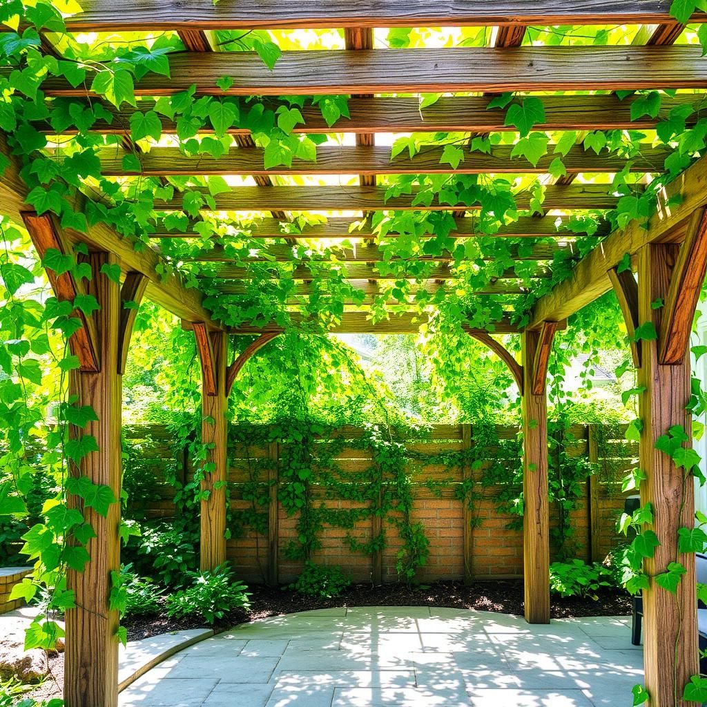 Rustic Wooden Pergola with Climbing Vines