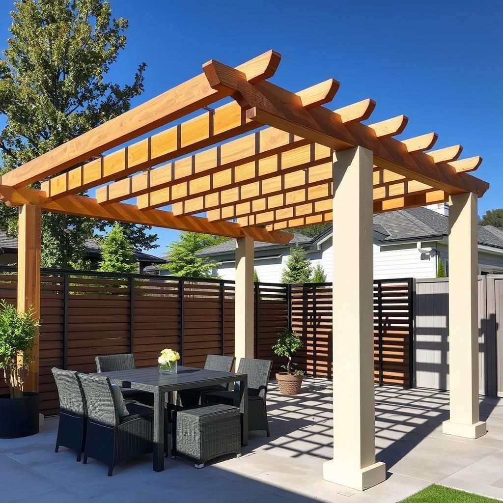 Modern Shadowbox Horizontal Fence Pergola Design