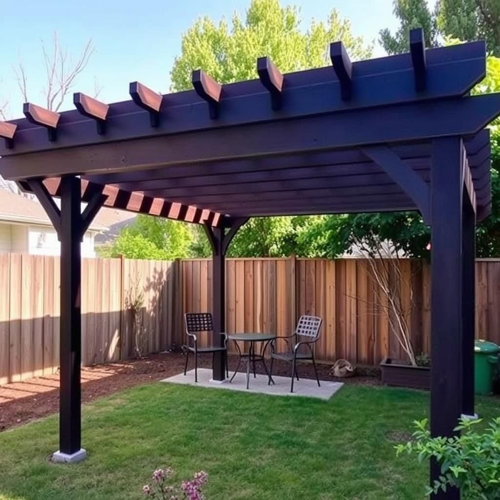 Cozy Seating Area Under Pergola in Small Backyard