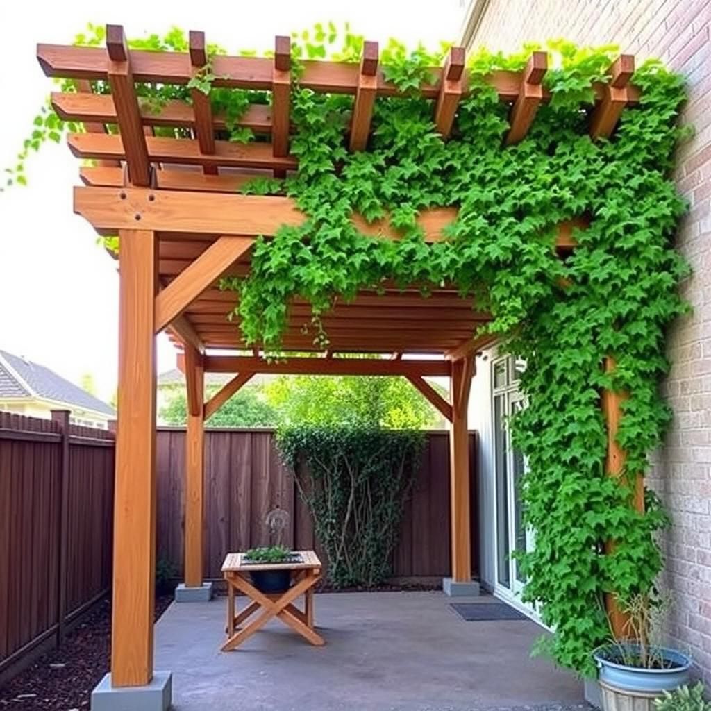 Small pergola adorned with lush climbing vines