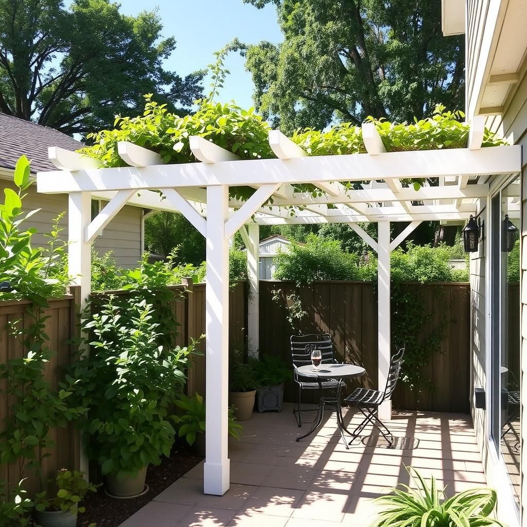 Small White Pergola Attached to a House