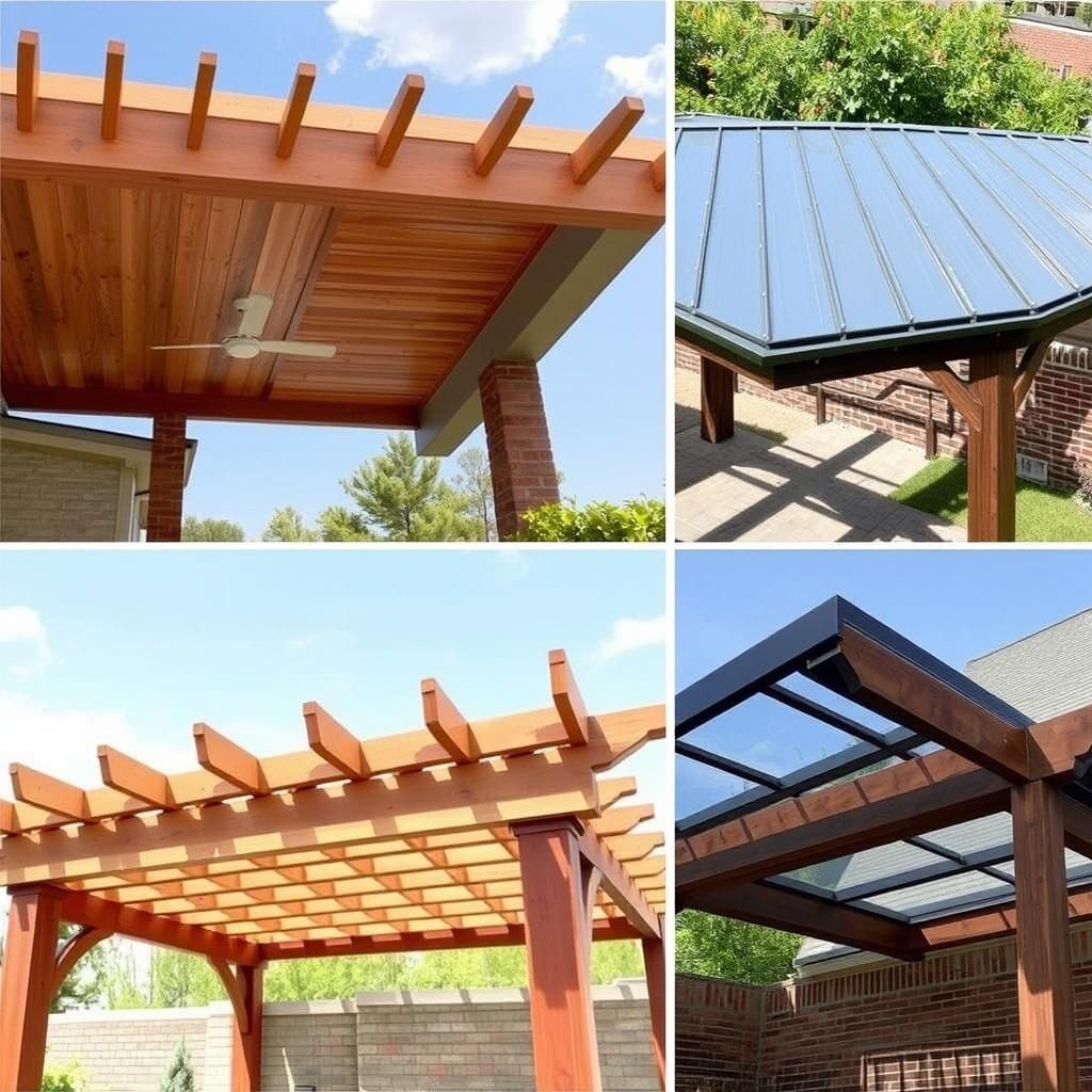 Solid roof pergola covers: wooden planks, metal roofing, polycarbonate panels