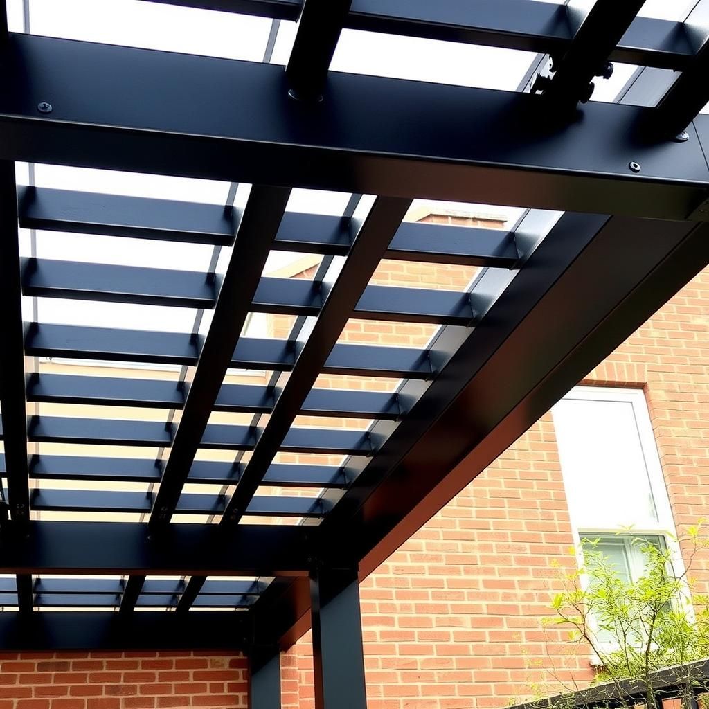 Steel pergola with industrial design