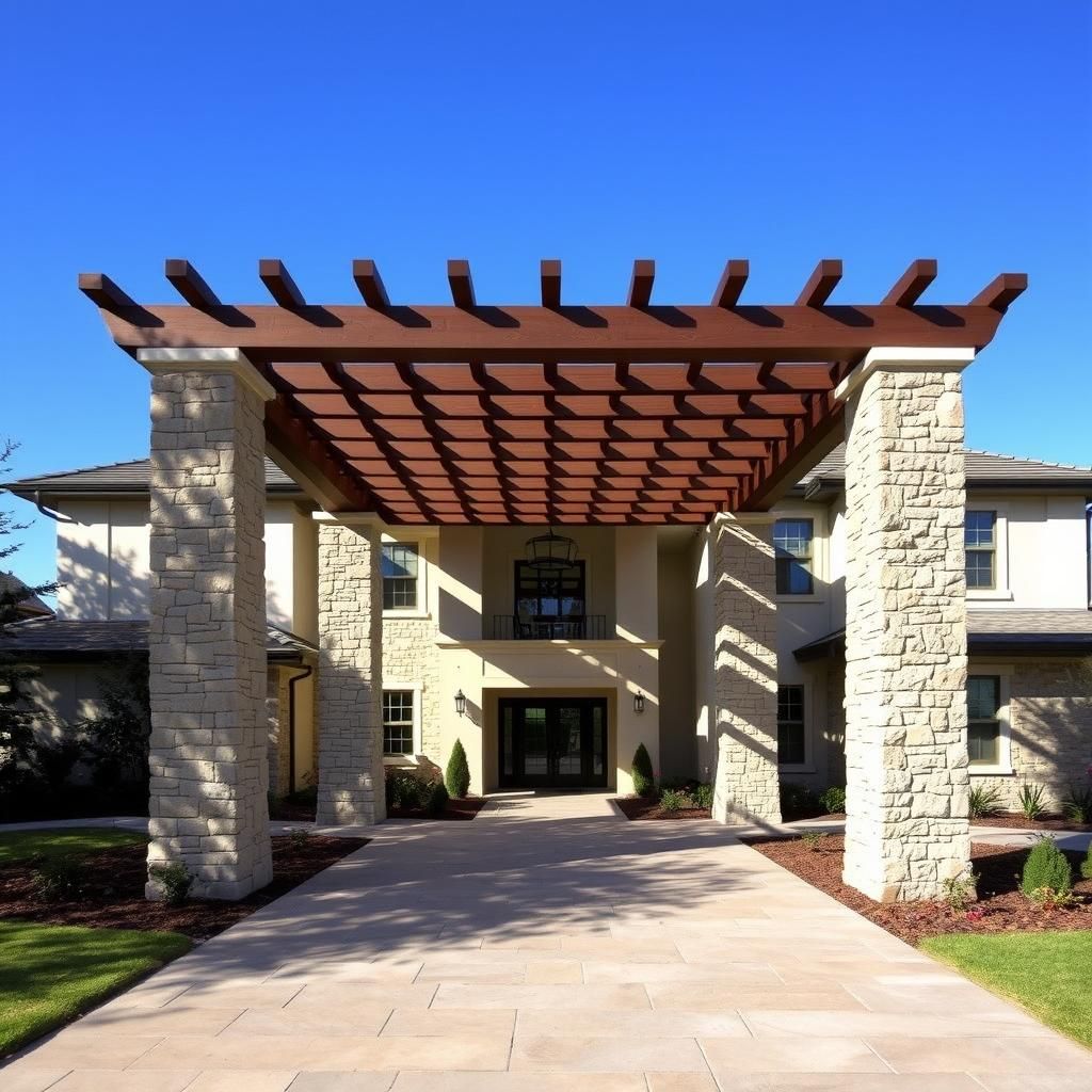 Stone and Wood Entrance Pergola