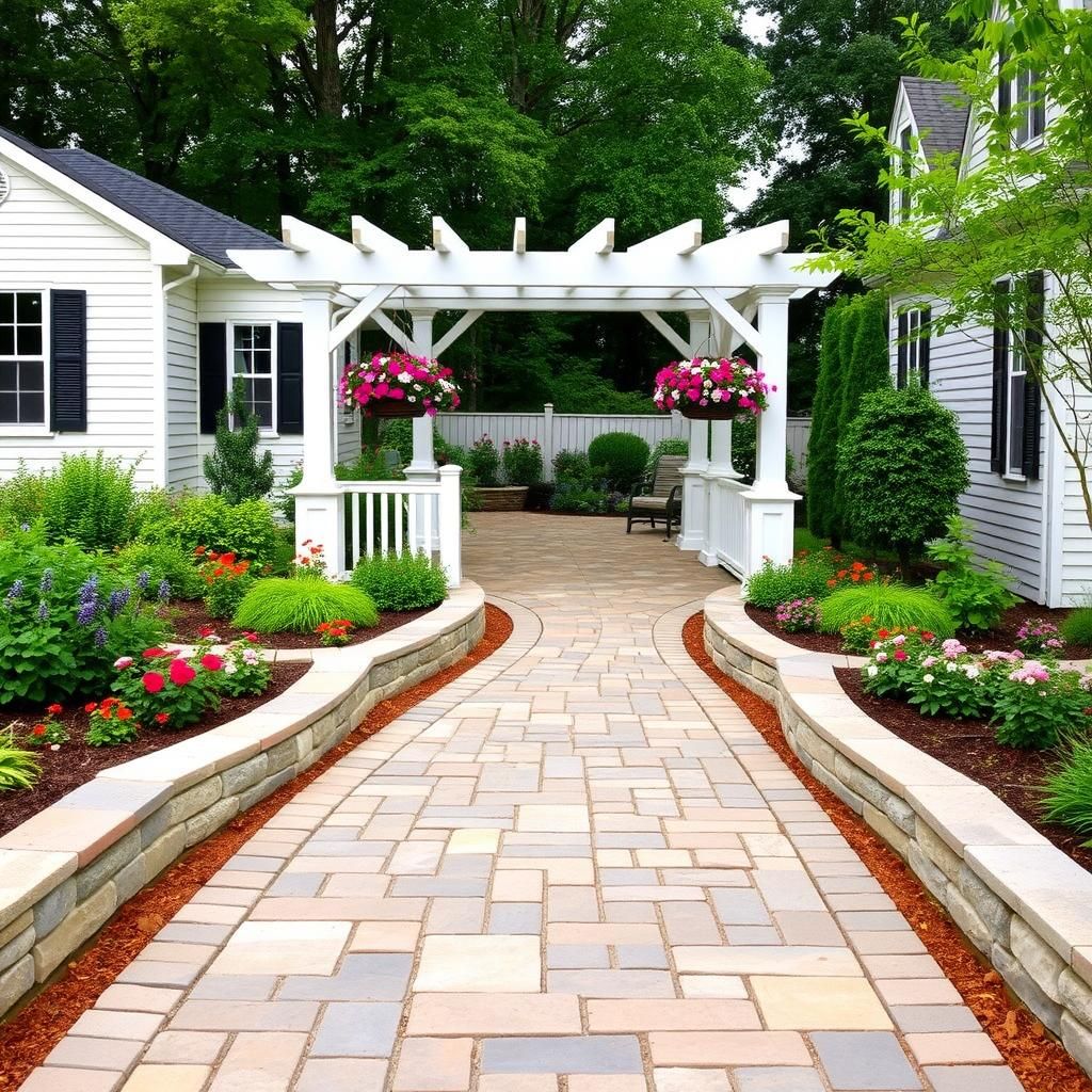 Stone Pathway Leading to Pergola Entryway