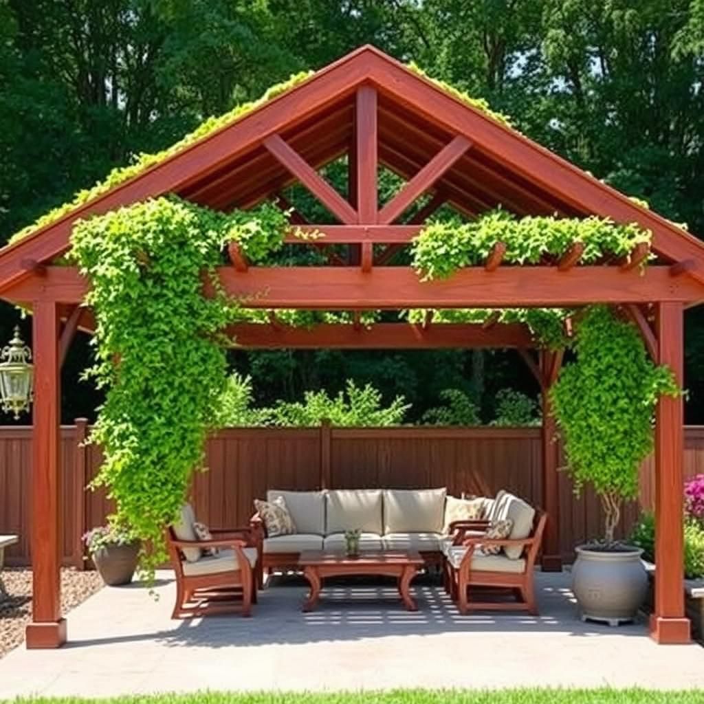 Gable Pergola with Lush Greenery