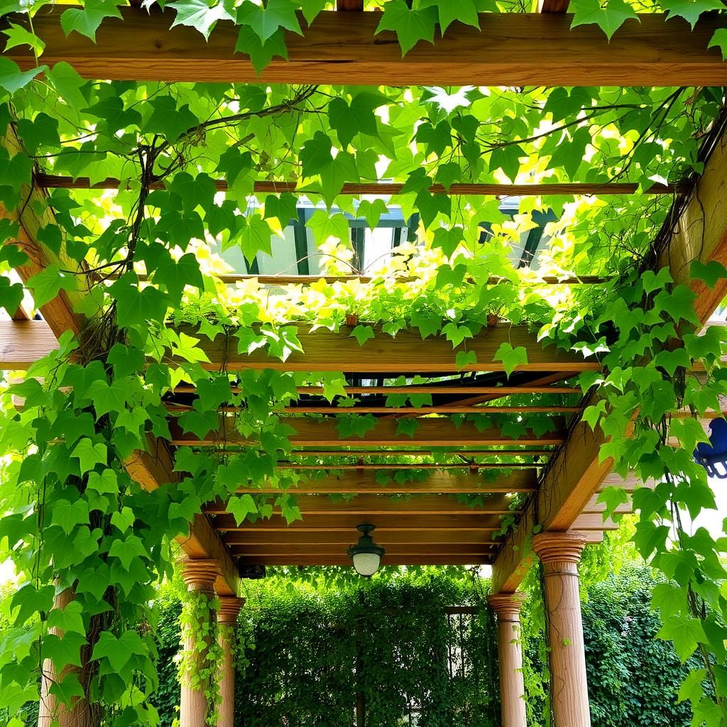 Pergola covered with lush green climbing vines