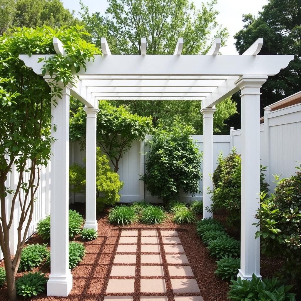 Elegant white pergola in a cozy garden setting